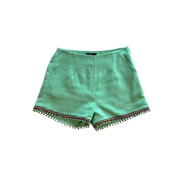 Very J Pants - Very J Women's Tailored Chino Shorts Boho Teal Blue Green Pom Pom Accents Size M